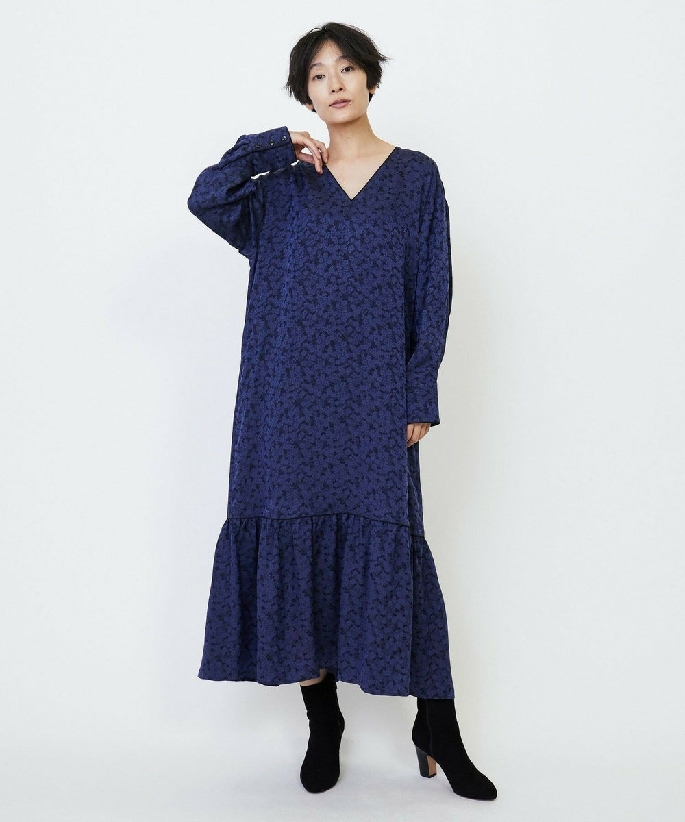 feerique feerique フラワージャガードVネックワンピース ブラック