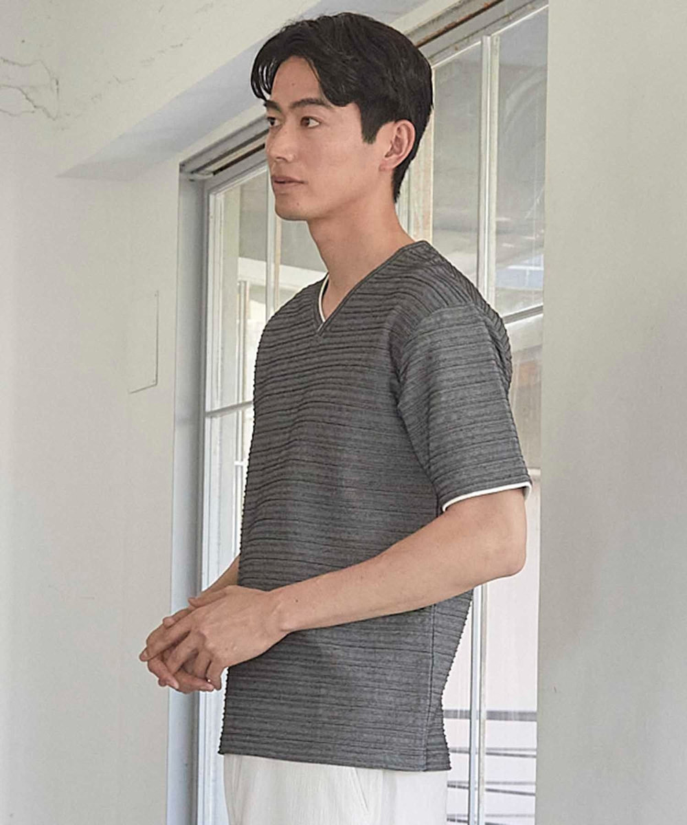 UNION STATION タックジャガードVネックTシャツ ブラック系その他