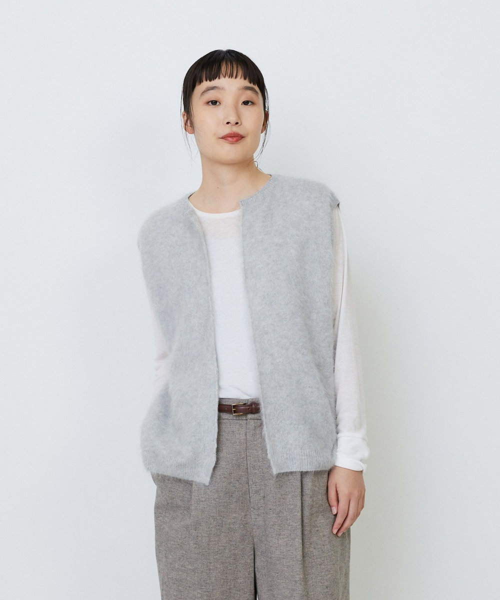 LOISIR カシミヤファー加工ベスト グレー