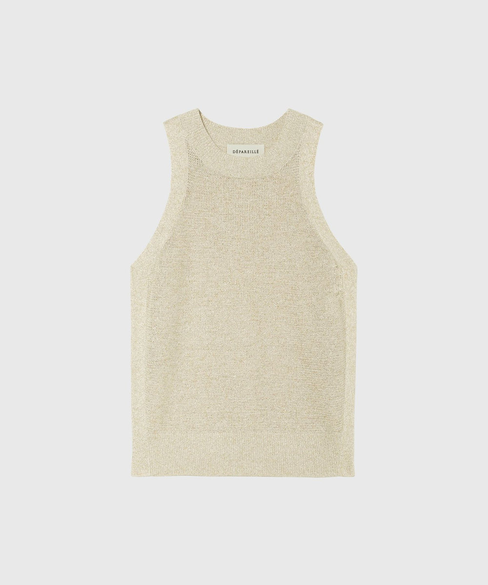 DÉPAREILLÉ VISCOSE LAME SLEEVELESS TOPS / ヴィスコースラメスリーブレストップス ベージュ