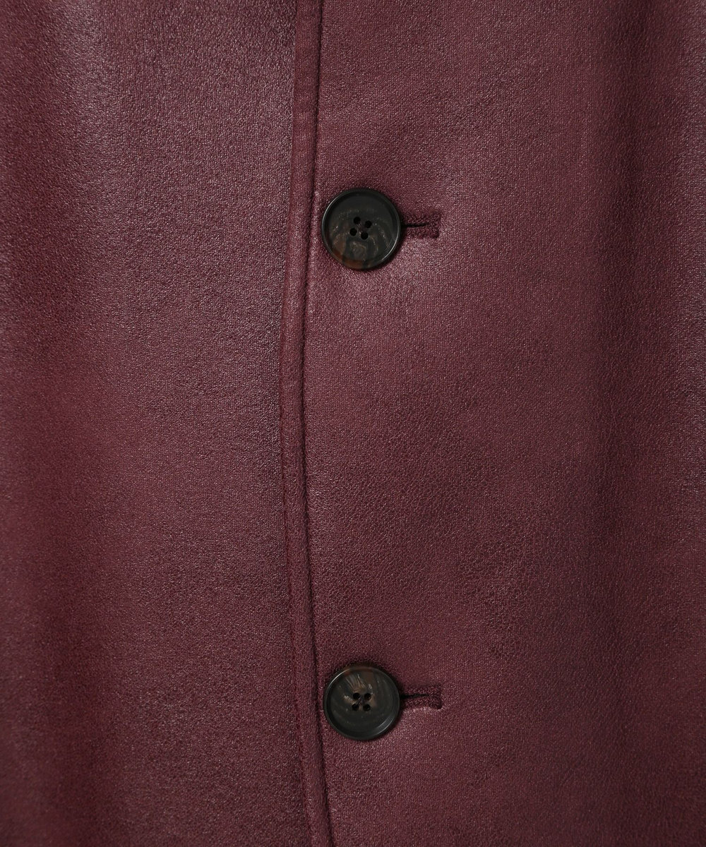 MEN'S BIGI レザー調ダンボールジャージスタンドカラージャケット ボルドー