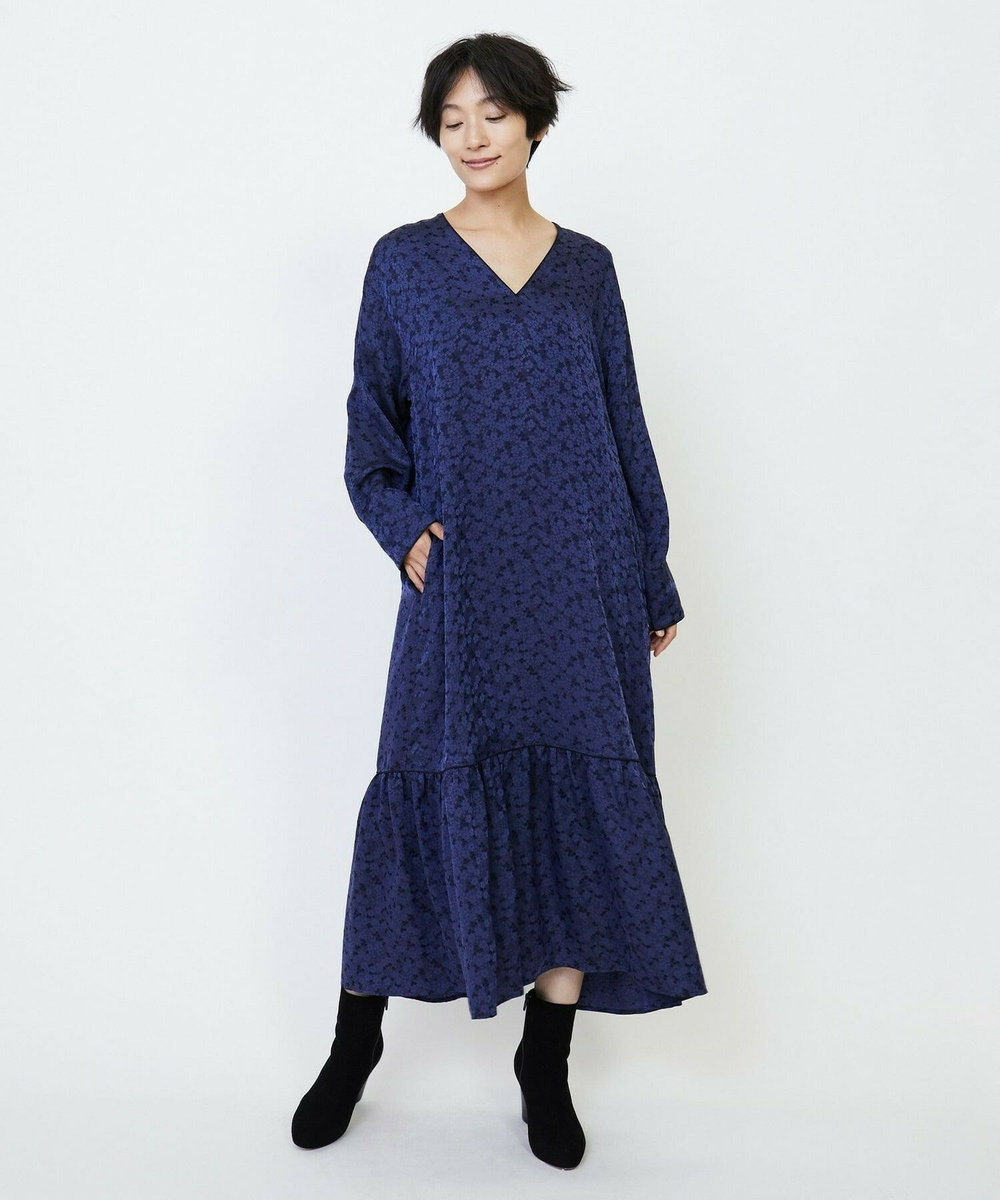 feerique feerique フラワージャガードVネックワンピース ブラック