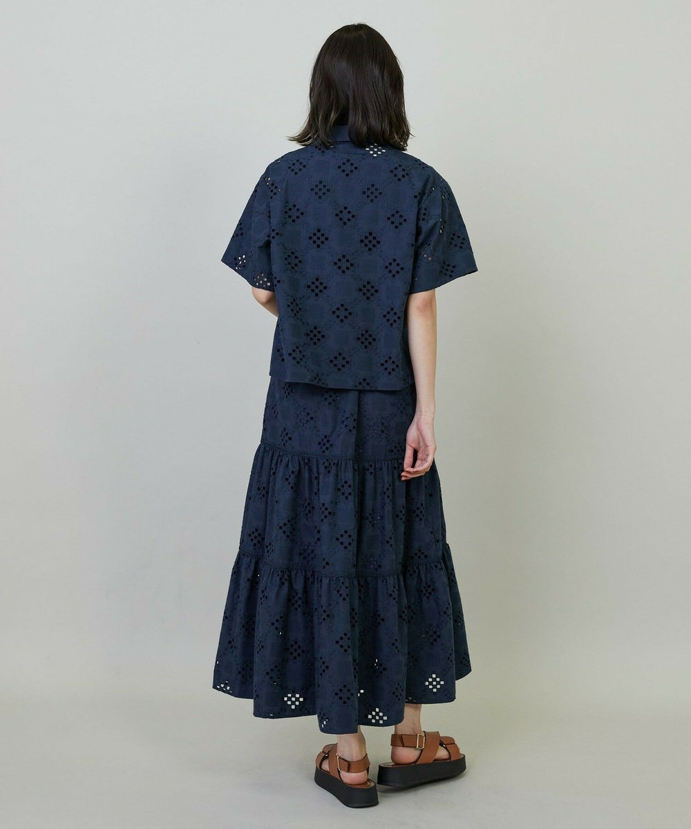 L'EQUIPE ボーラー刺繍T/Cティアードスカート ネイビー