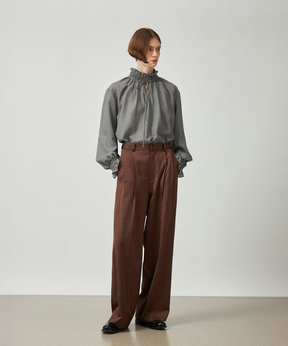 DÉPAREILLÉ WOOL SATIN TUCK PANTS / ウールサテンタックパンツ ブラウン