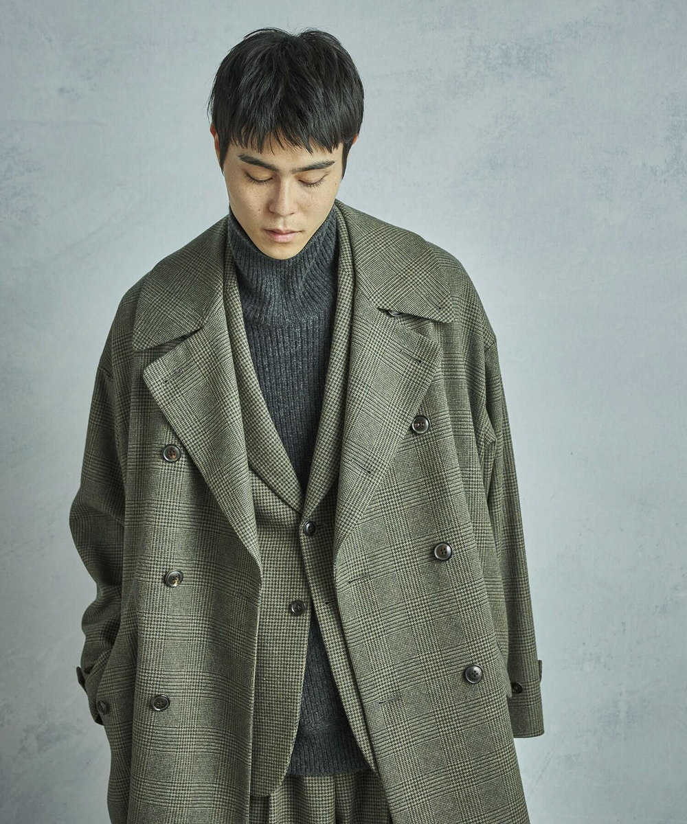 MEN'S BIGI 【50th Anniv . 菊池武夫】WOOL GLEN PLAID COAT カーキ