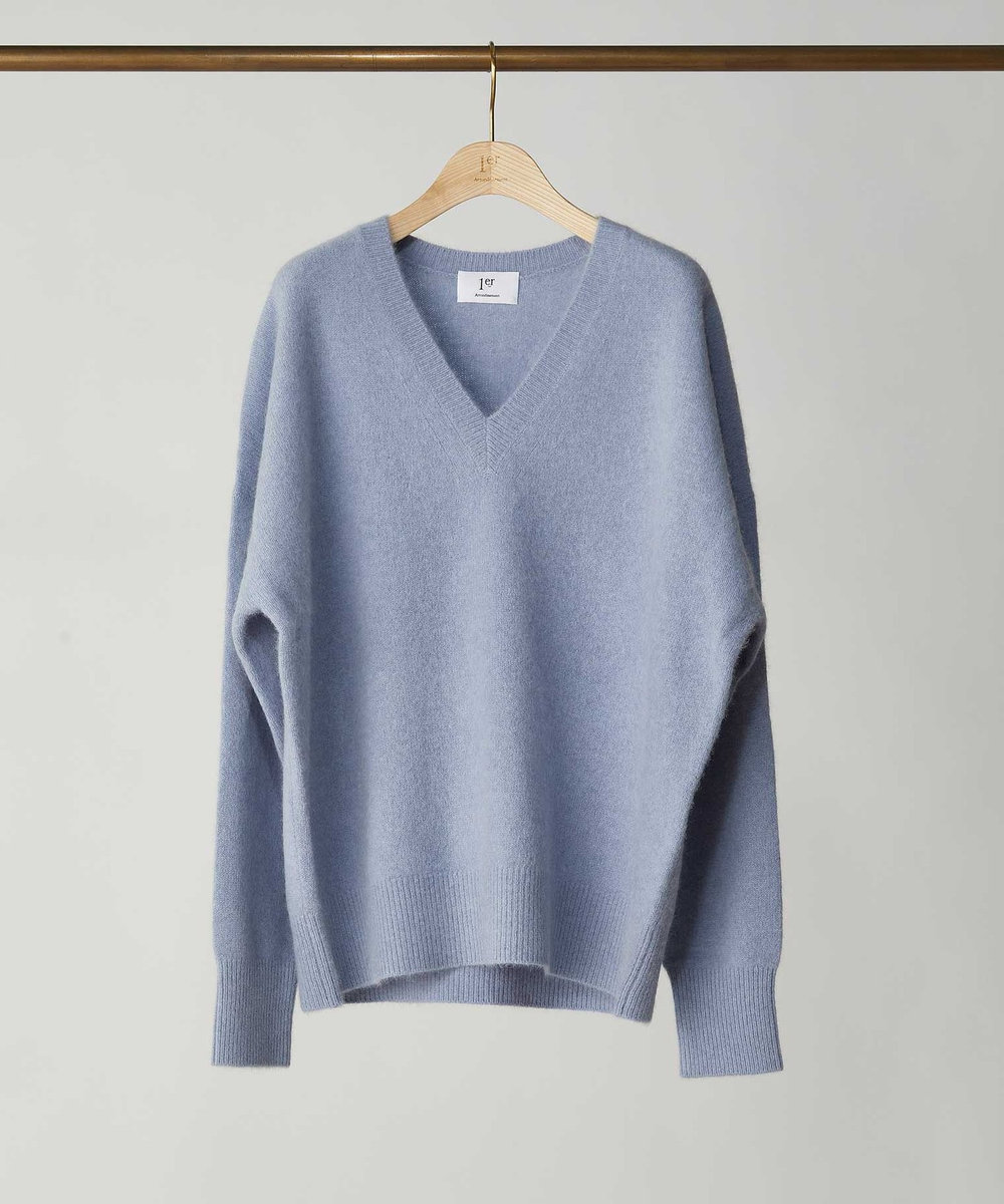 1er Arrondissement FOXウールVネックニット サックスブルー