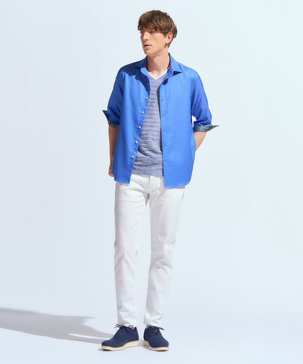 MEN'S BIGI 吸水速乾(ABS加工)スラブタックVネックカットソー ネイビー