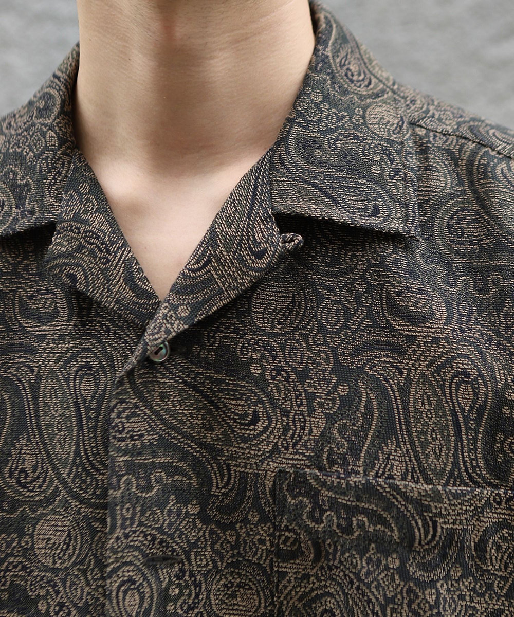 MEN'S BIGI ジャガードオープンカラーシャツ カーキ