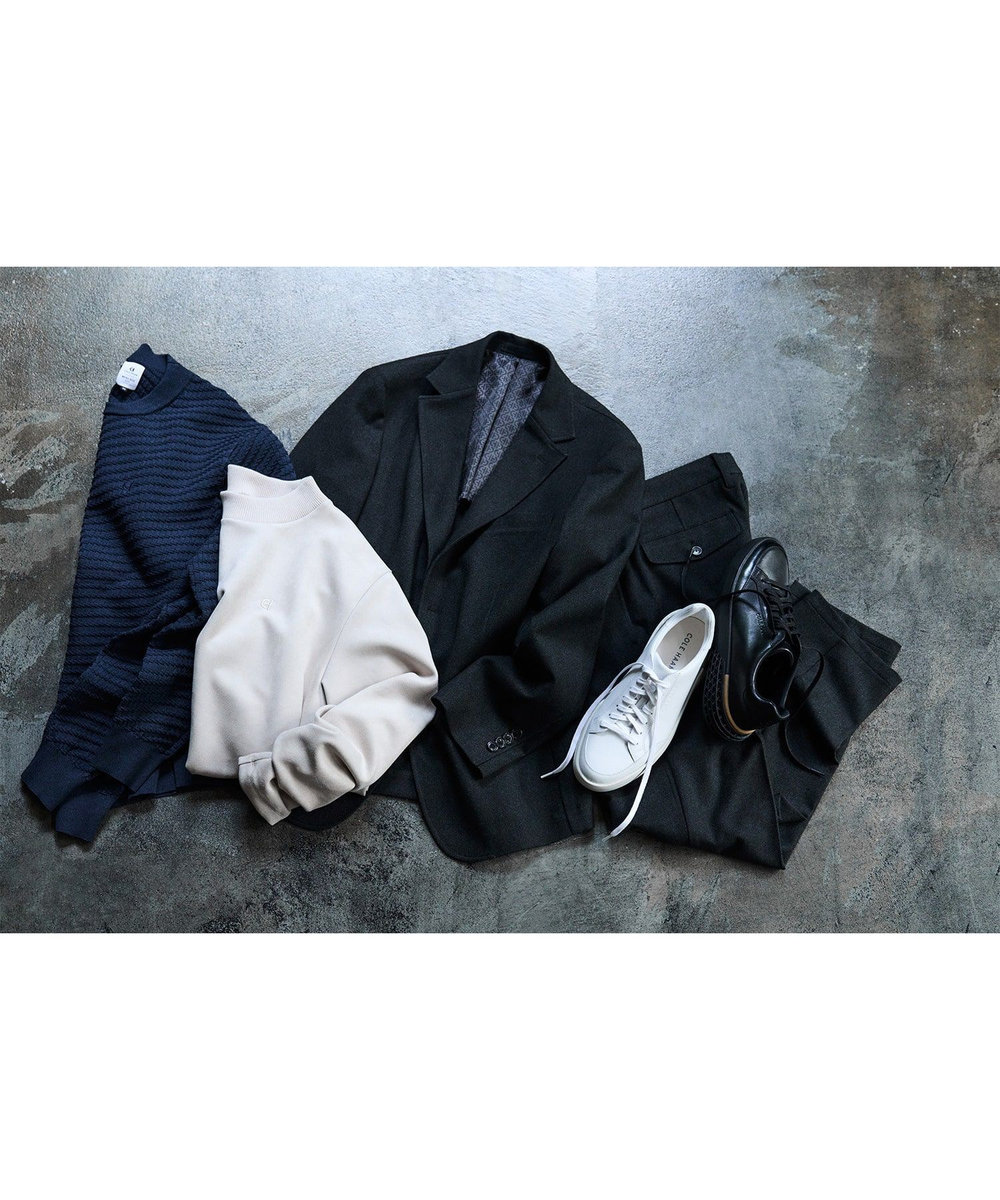 MEN'S BIGI 【COLE HAAN/コール ハーン】別注スエードタッチモックネックロングTシャツ ホワイト
