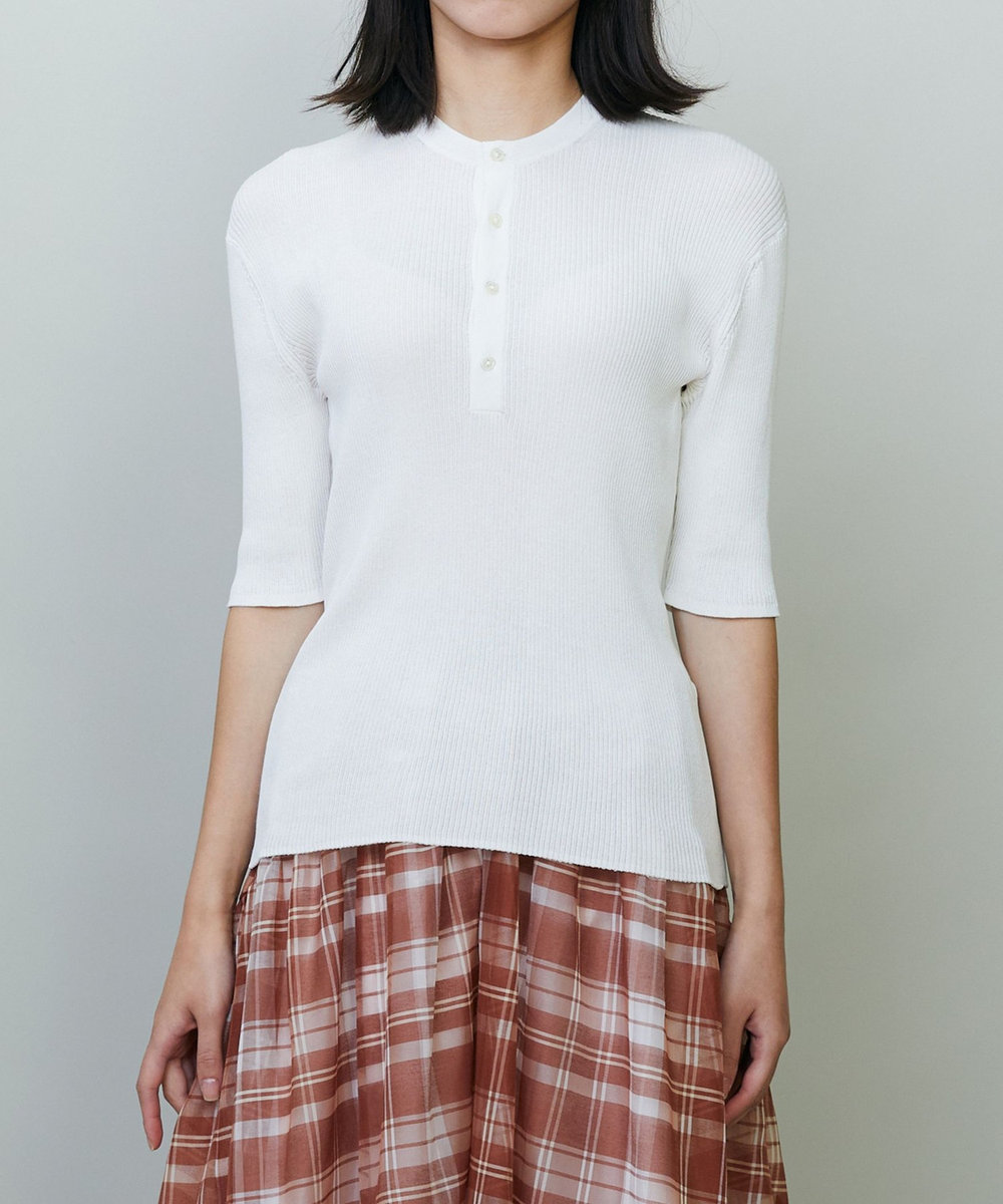 endalence シアーリブヘンリーネックニット ホワイト