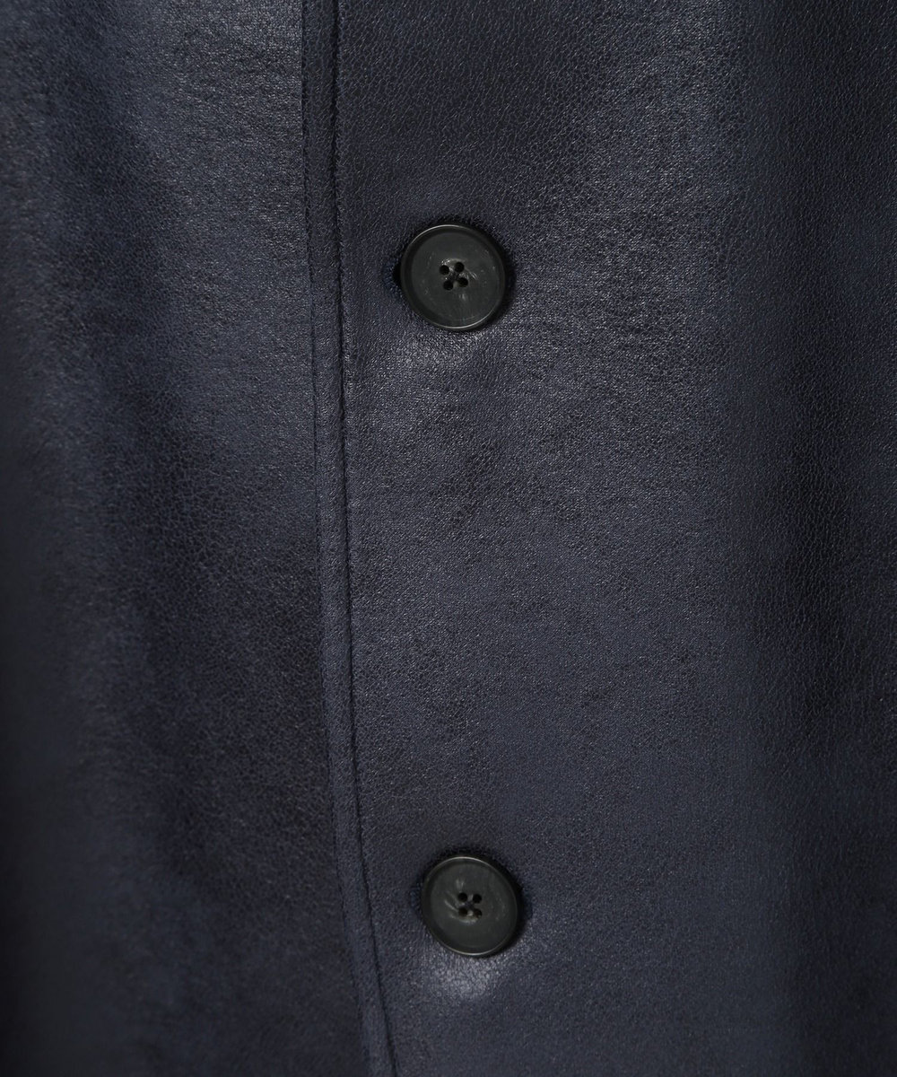 MEN'S BIGI レザー調ダンボールジャージスタンドカラージャケット ネイビー