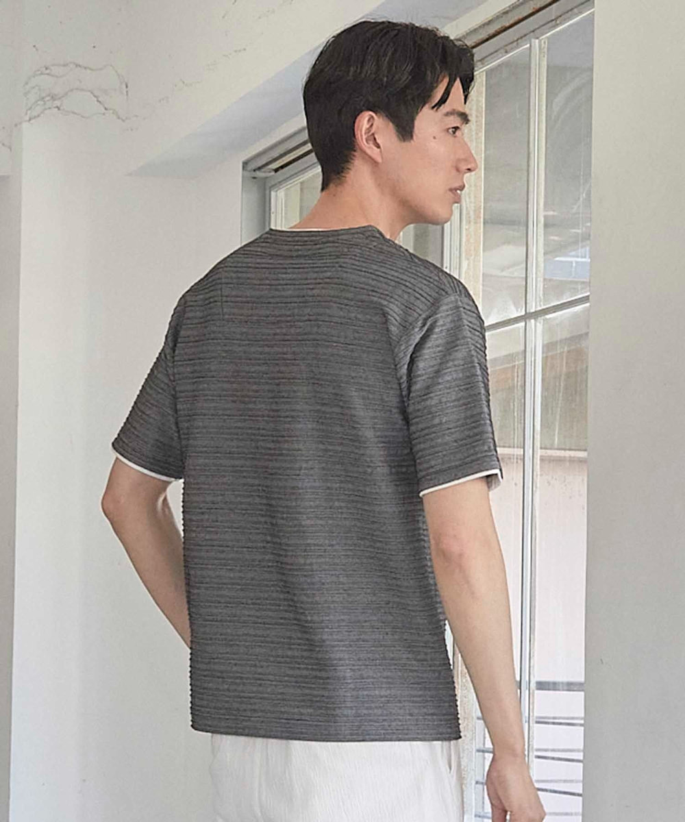 UNION STATION タックジャガードVネックTシャツ ブラック系その他