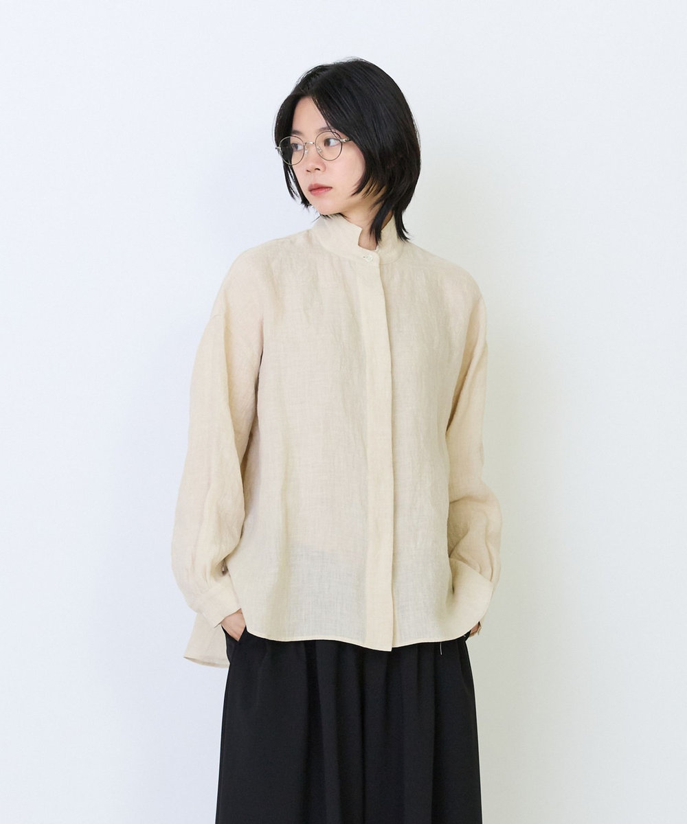 LOISIR グランジリネンボクシーシャツ ベージュ