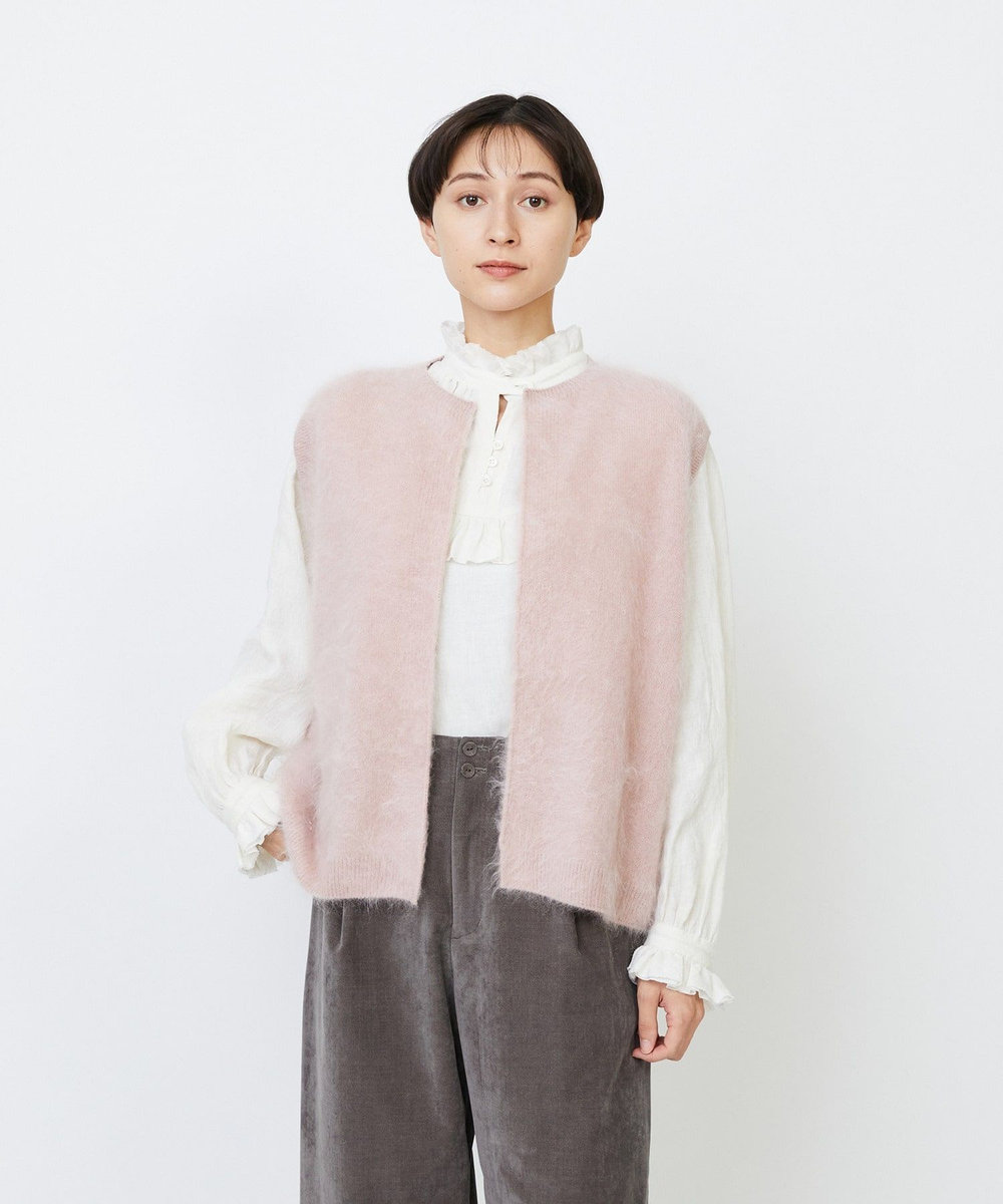 LOISIR カシミヤファー加工ベスト ピンク