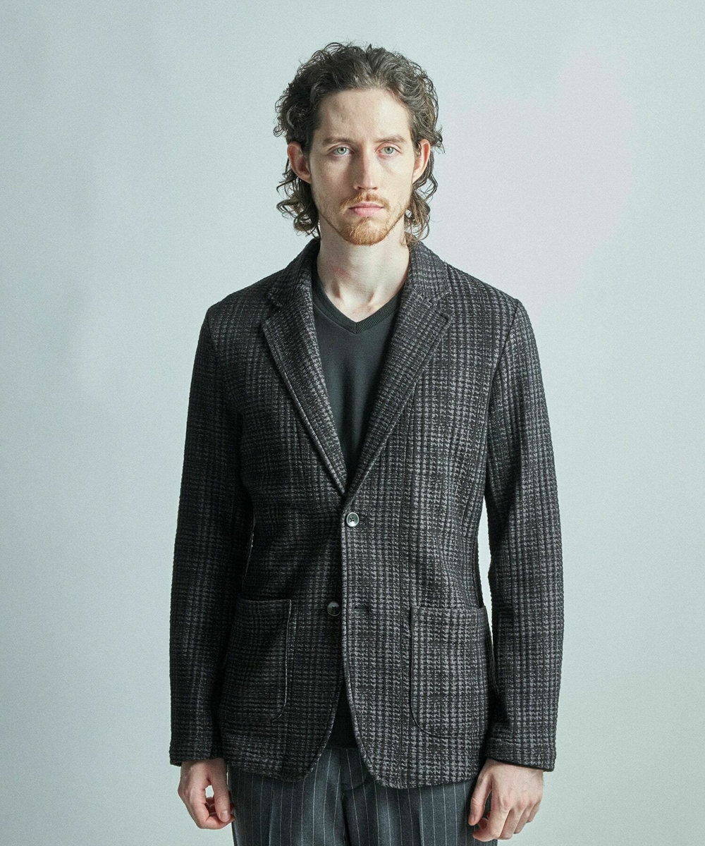 MEN'S BIGI ジャガードニット グレンチェックジャケット ブラック