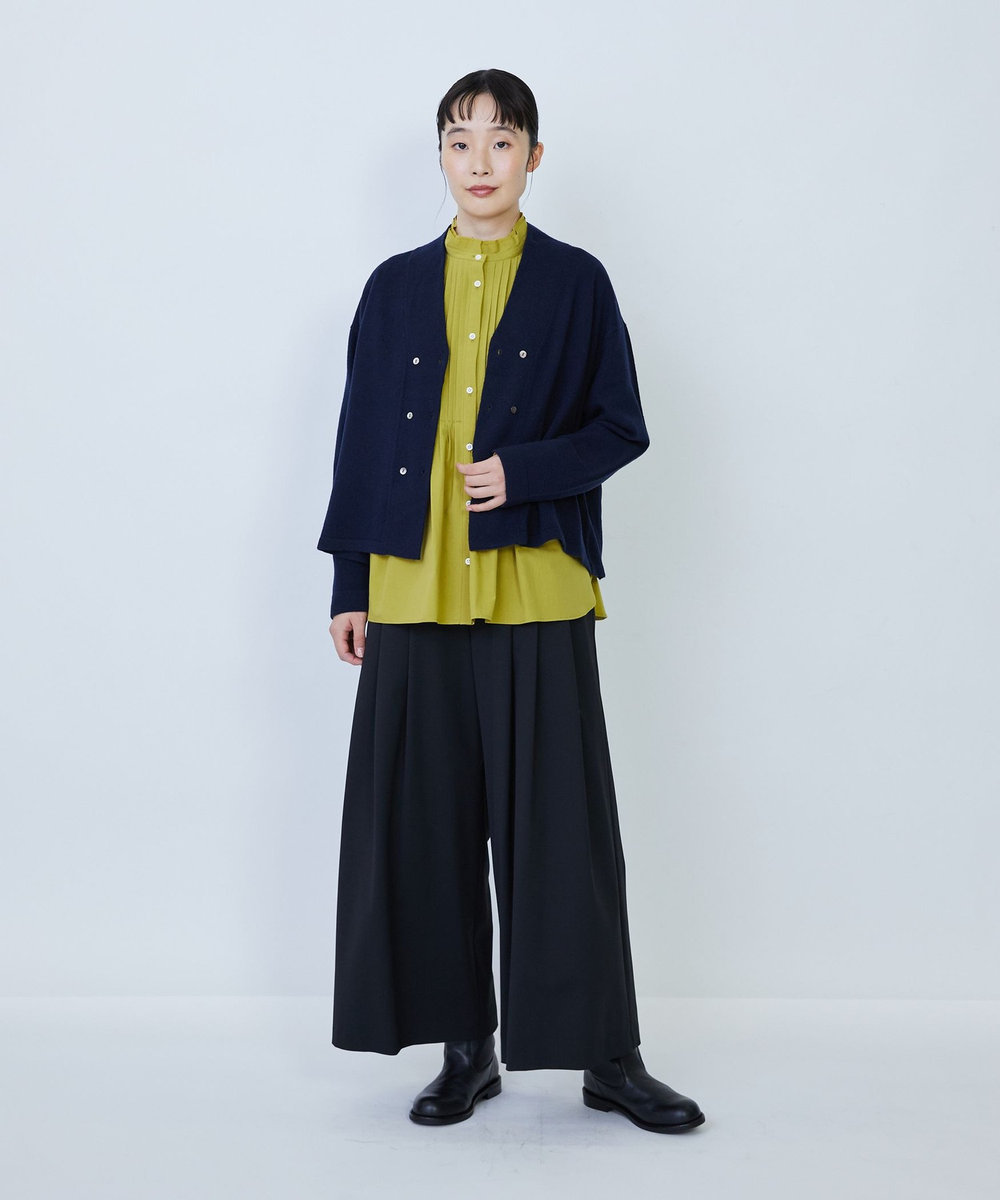 LOISIR ウール混ギャバワイドパンツ ブラック