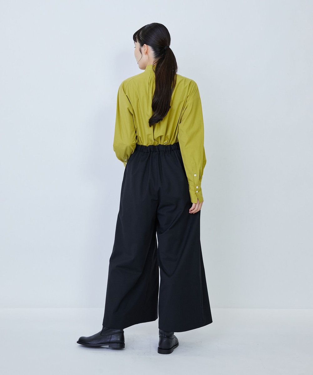 LOISIR ウール混ギャバワイドパンツ ブラック