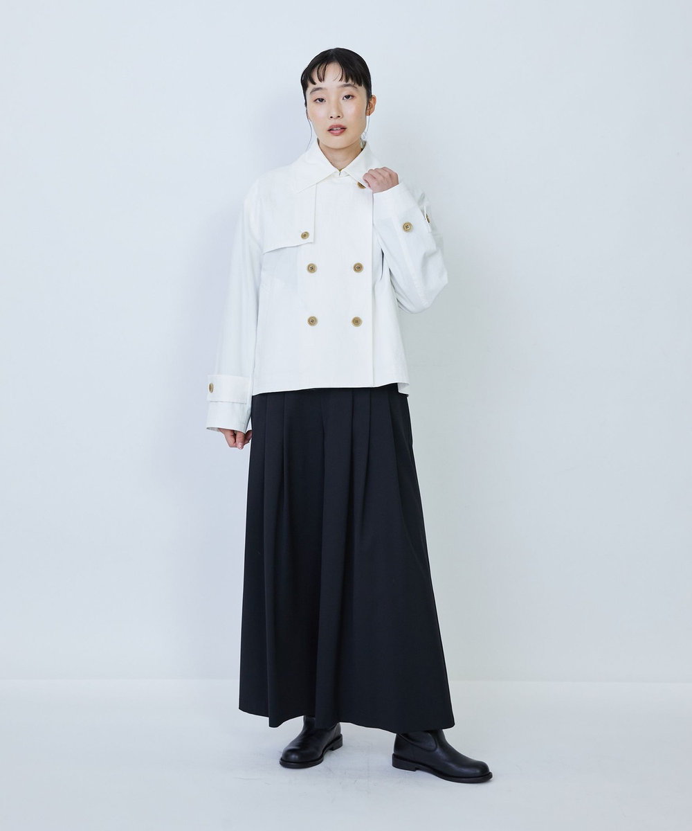 LOISIR ウール混ギャバワイドパンツ ブラック