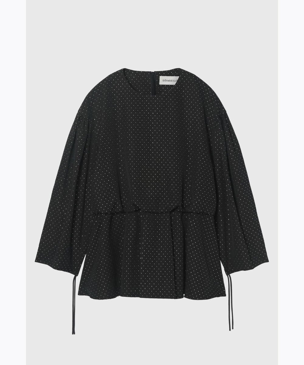 DÉPAREILLÉ METALLIC DOT JACQUARD GATHER BLOUSE / メタリックドットジャガードギャザーブラウス ブラック