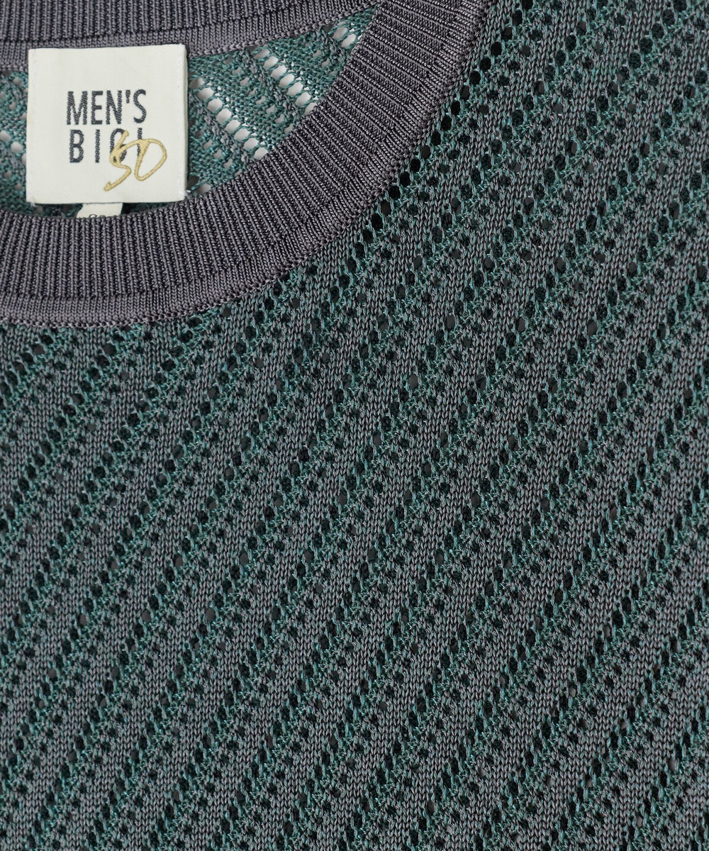 MEN'S BIGI 	クルーネックバイアスメッシュニット半袖Tシャツ グリーン