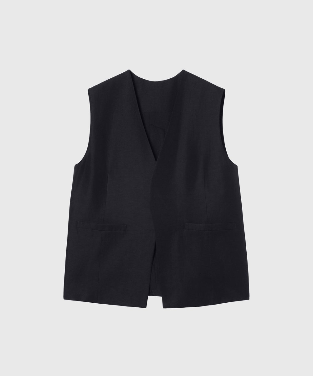 DÉPAREILLÉ TRIACETATE LINEN GILET / トリアセテートリネンジレ ネイビー
