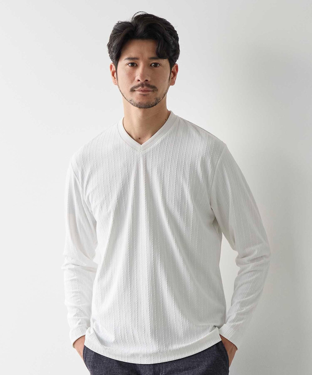 UNION STATION リンクスジャガード　リブニットソーTシャツ ホワイト