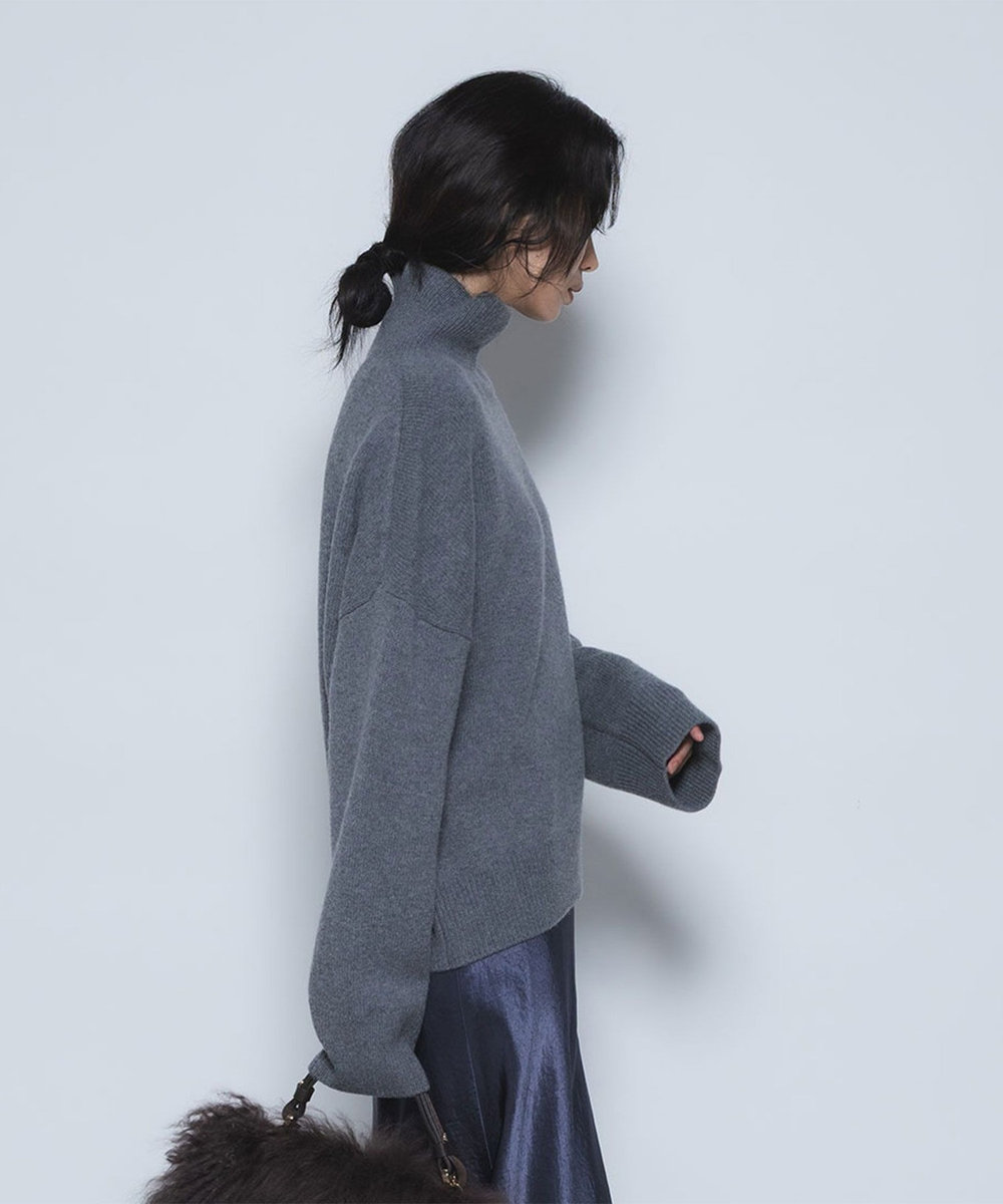 1er Arrondissement ウールカシミアボトルネックニット グレー