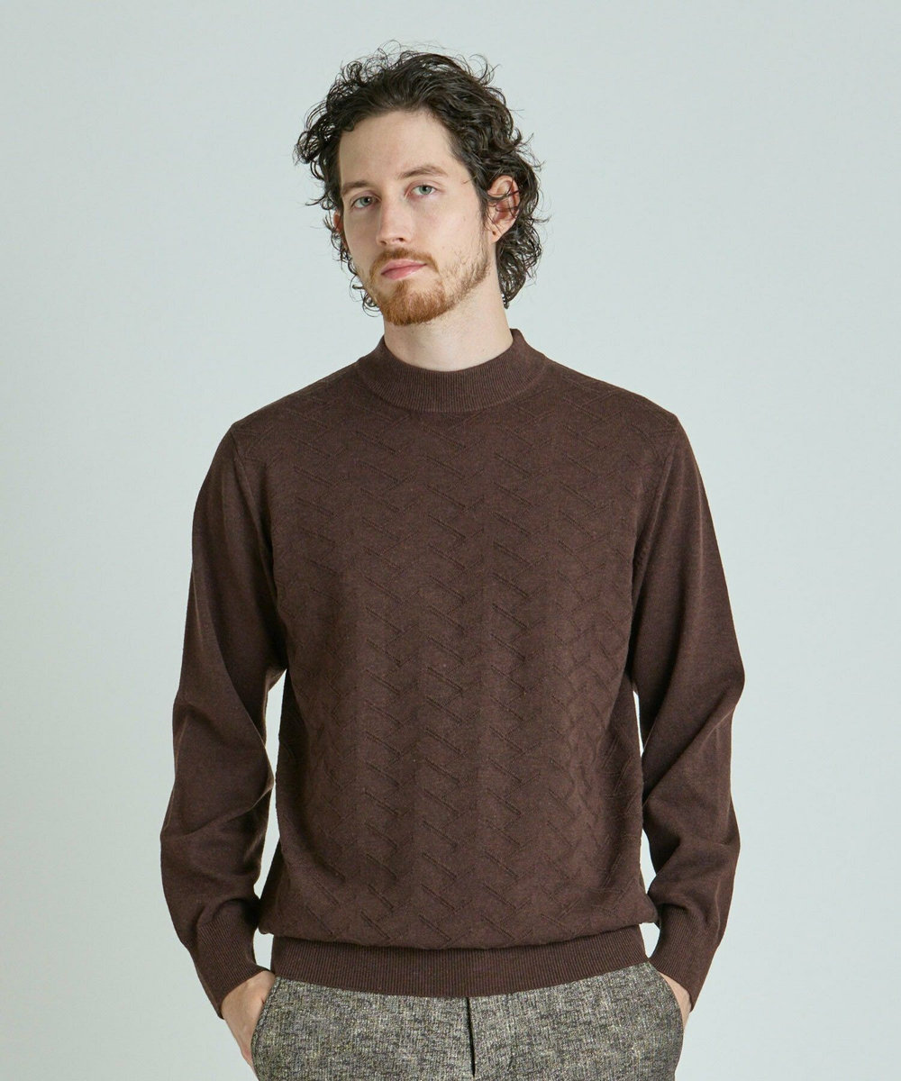MEN'S BIGI 【ACTIVE TAILOR/アクティブテイラー】12Gジャカードモックネックニット ブラウン