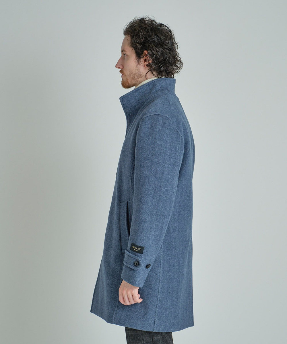 MEN'S BIGI Super140ウールヘリンボーンビーバー スタンドカラーコート ブルー