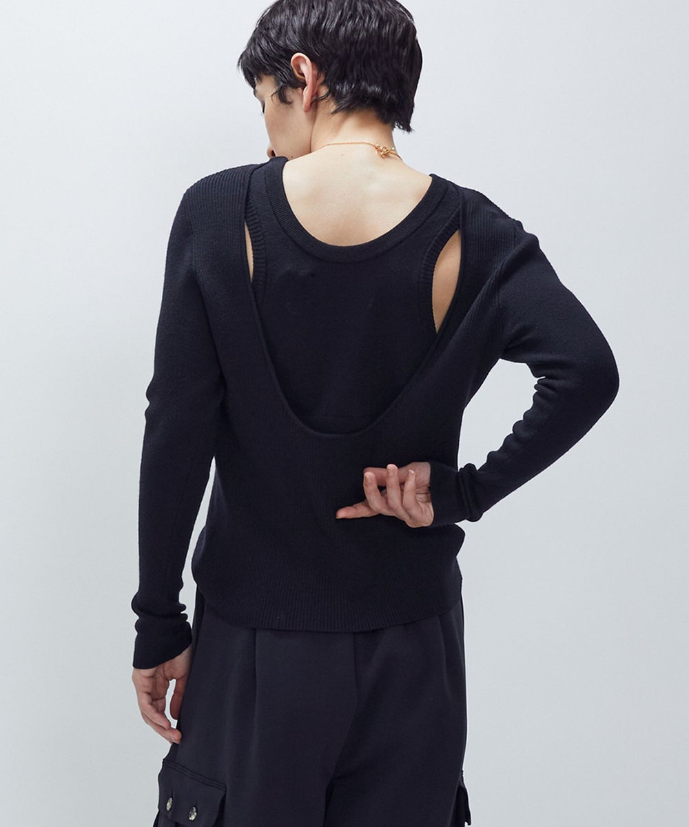 1er Arrondissement ＜LOWER（ローヴァー）＞14Gオープンバックニット ブラック