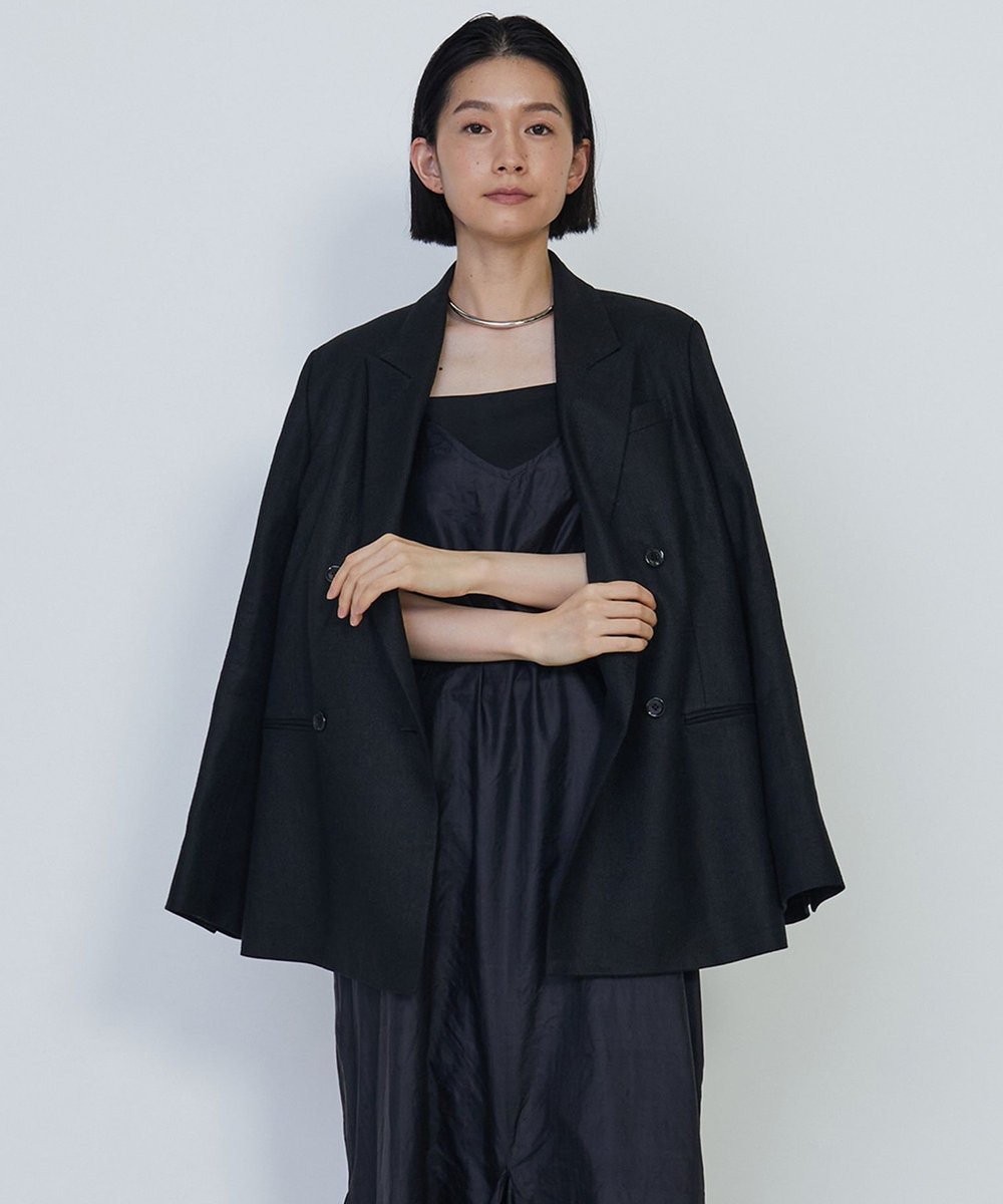 1er Arrondissement リネンツイルダブルブレストジャケット ブラック