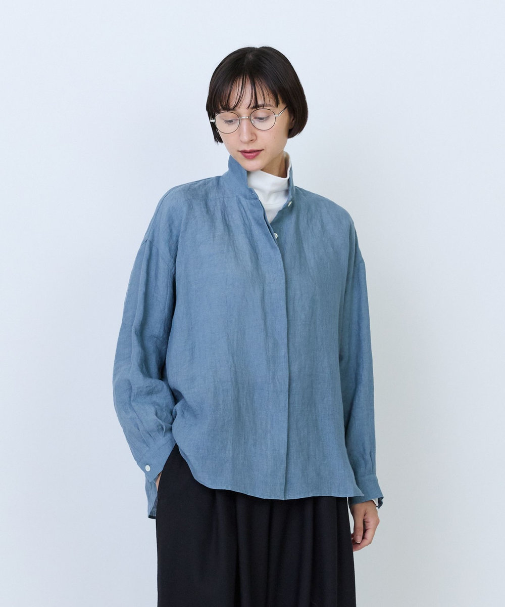 LOISIR グランジリネンボクシーシャツ ブルー