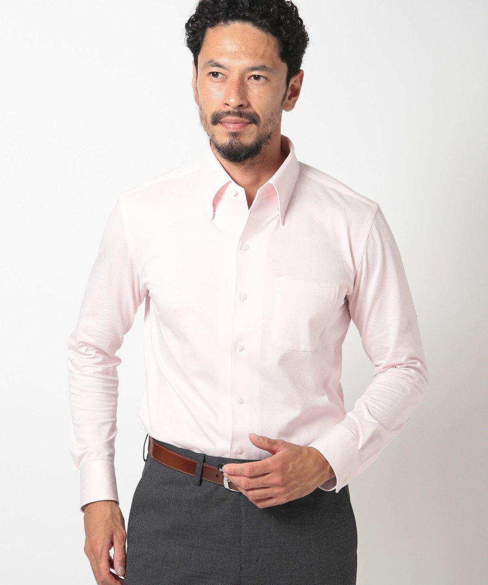 MEN'S BIGI ハイゲージツイルワンピースカラーボタンダウンドレスシャツ ピンク