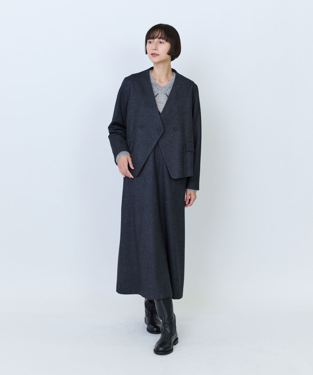 LOISIR クラシカルツイードショートジャケット チャコールグレー