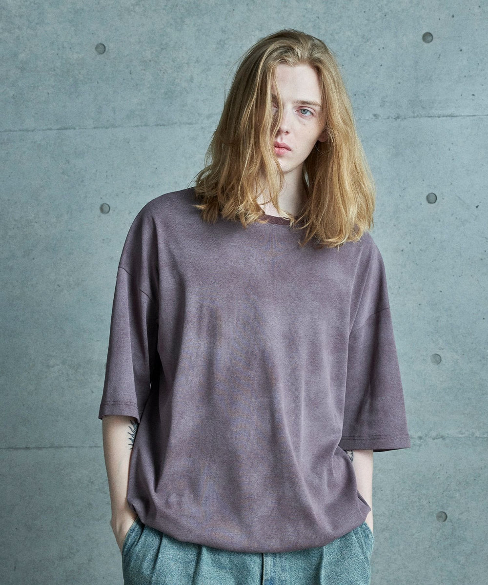 MEN'S BIGI ムラ染めプリントルーズフィットTEE パープル