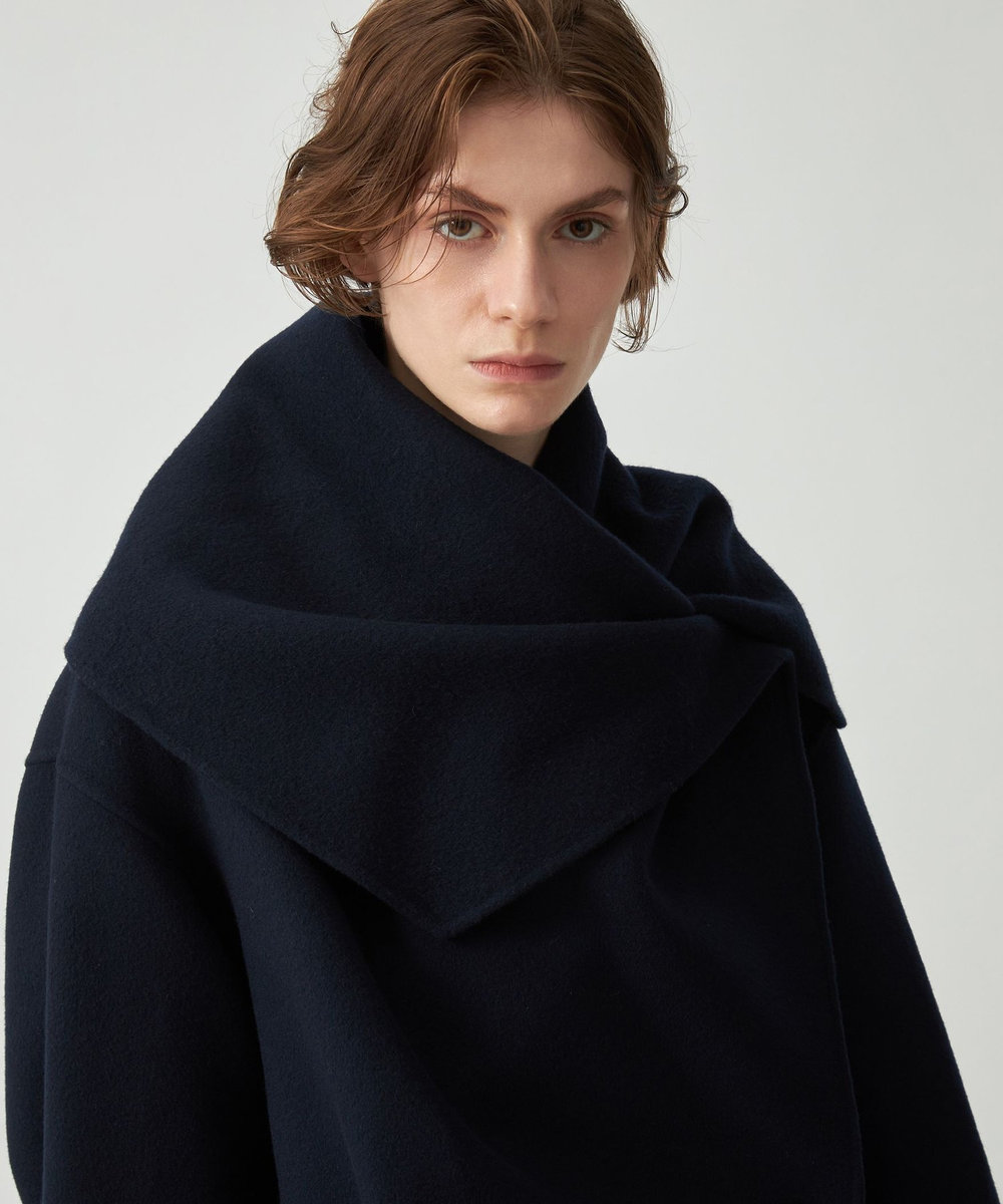 DÉPAREILLÉ DOUBLE FACE BEAVER BIG COLLAR COAT / ダブルフェイスビーバービッグカラーコート ネイビー