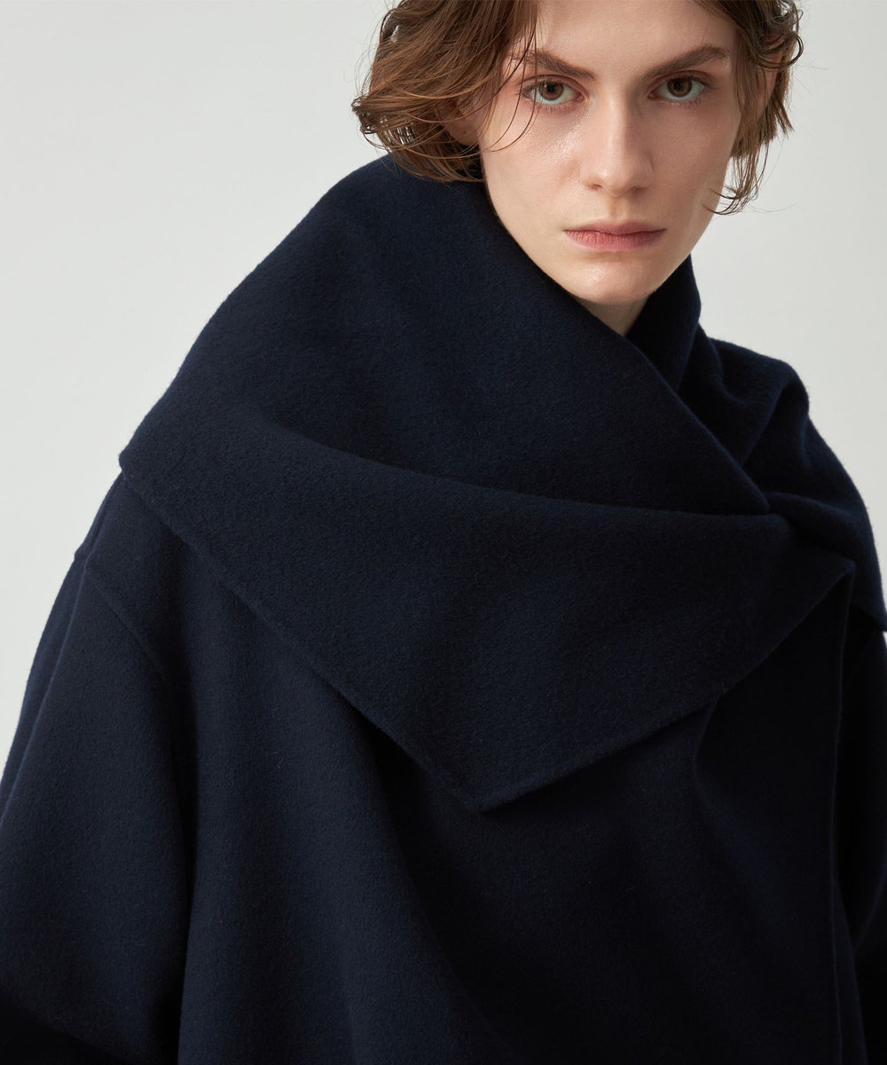 DÉPAREILLÉ DOUBLE FACE BEAVER BIG COLLAR COAT / ダブルフェイスビーバービッグカラーコート ネイビー