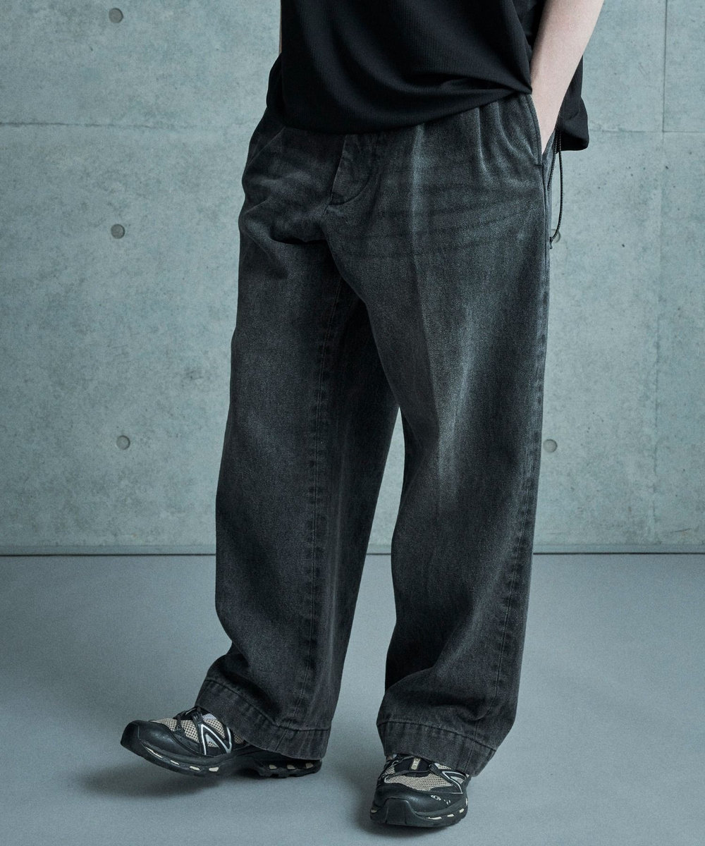 MEN'S BIGI セミワイドデニムタックパンツ ブラック