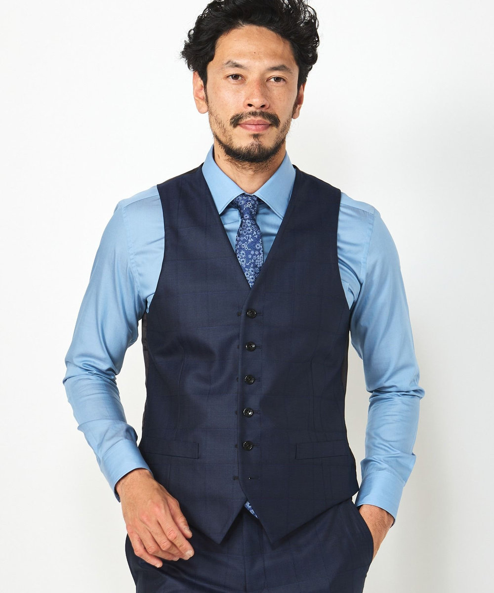 MEN'S BIGI ブライト ウインドーペーンベスト＜同素材スーツあり＞ ネイビー
