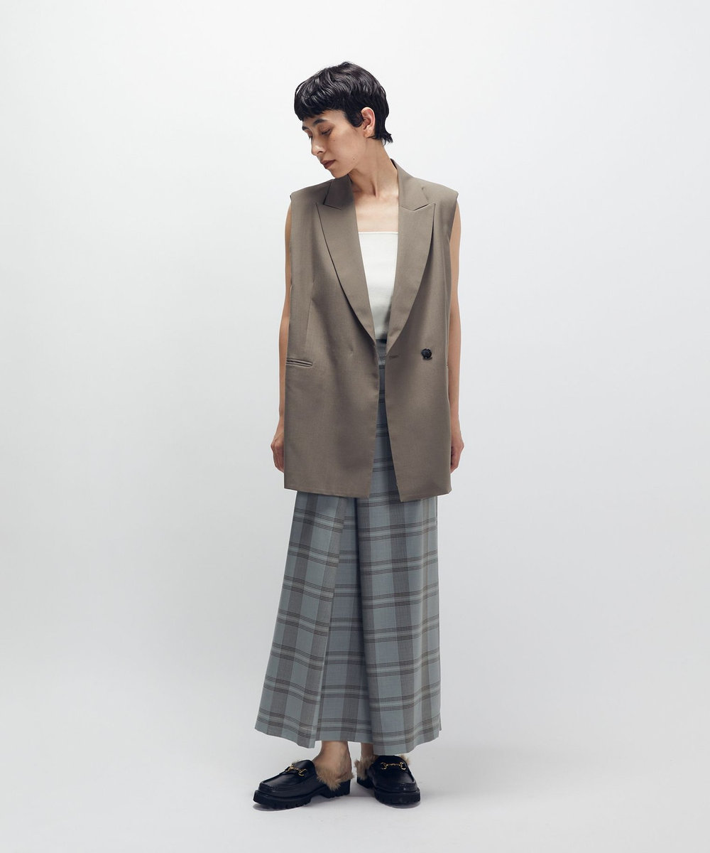 1er Arrondissement TWチェックラップスカート グリーン