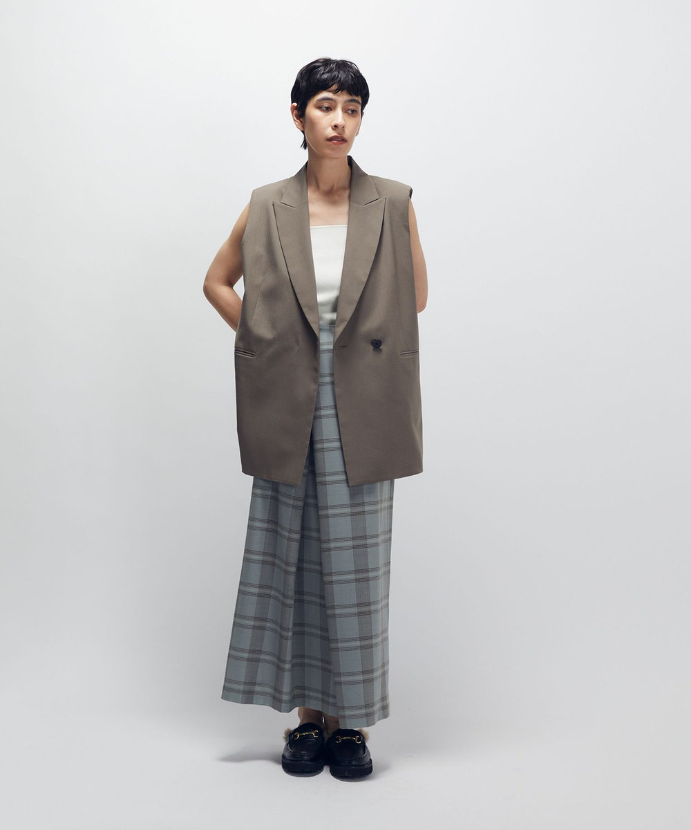 1er Arrondissement TWチェックラップスカート グリーン