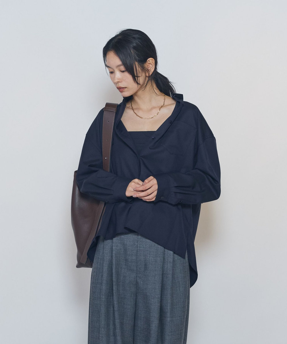 1er Arrondissement ミックスウールシャツ ネイビー