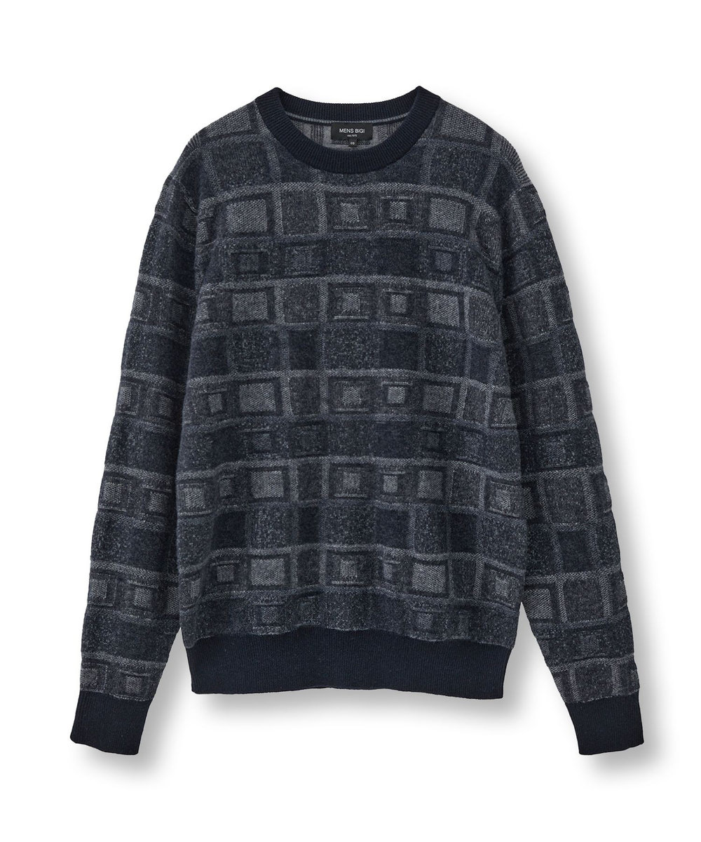 MEN'S BIGI リンクスジャカード クルーネックニット ネイビー