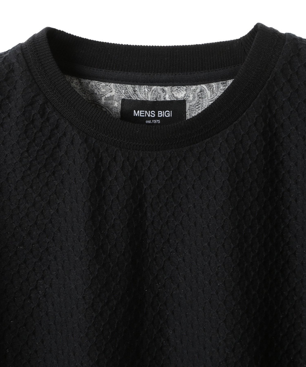 MEN'S BIGI シャーリングジャカードクルーネックカットソー ブラック