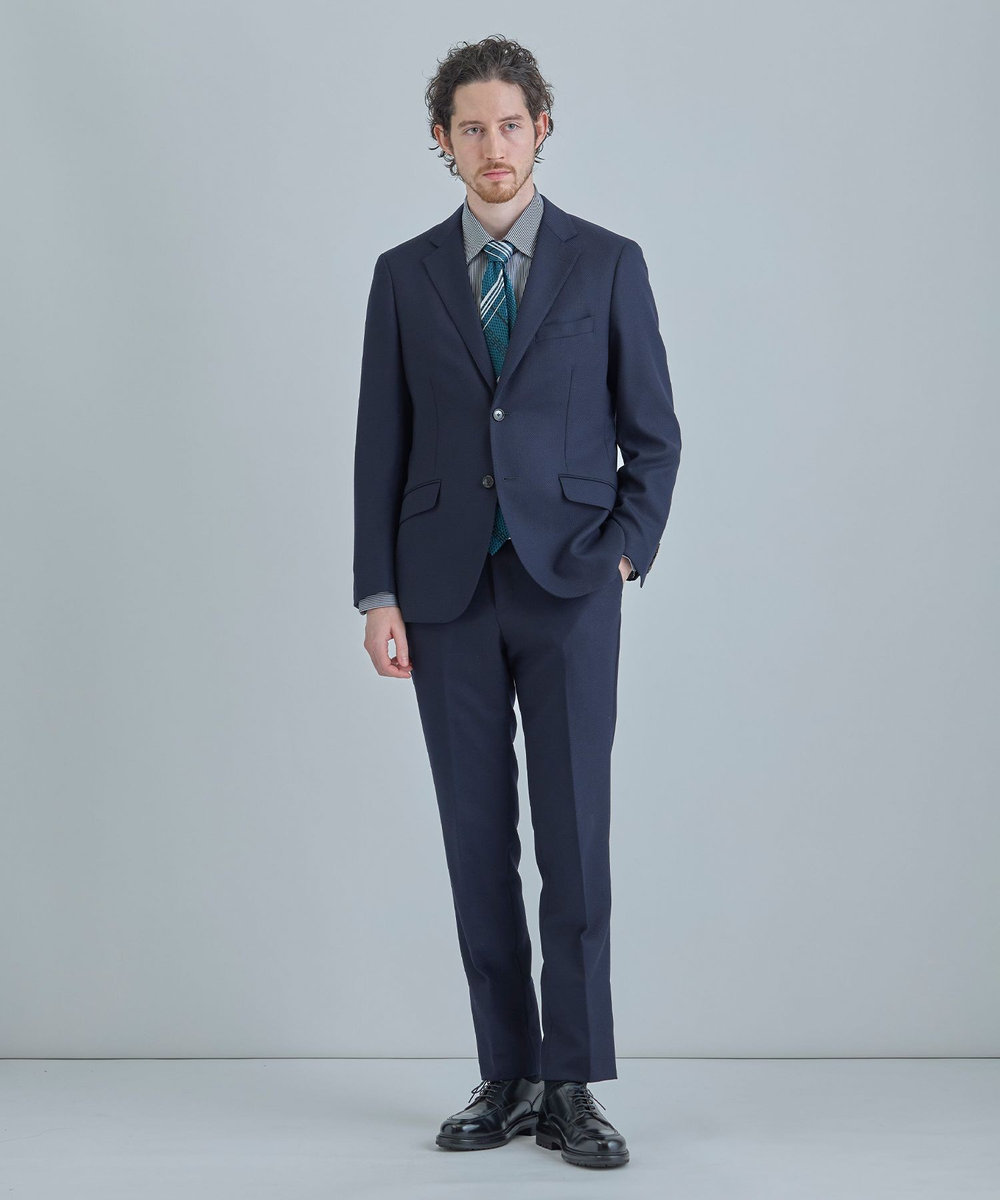 MEN'S BIGI チェックxドット柄シルクネクタイ ターコイズブルー