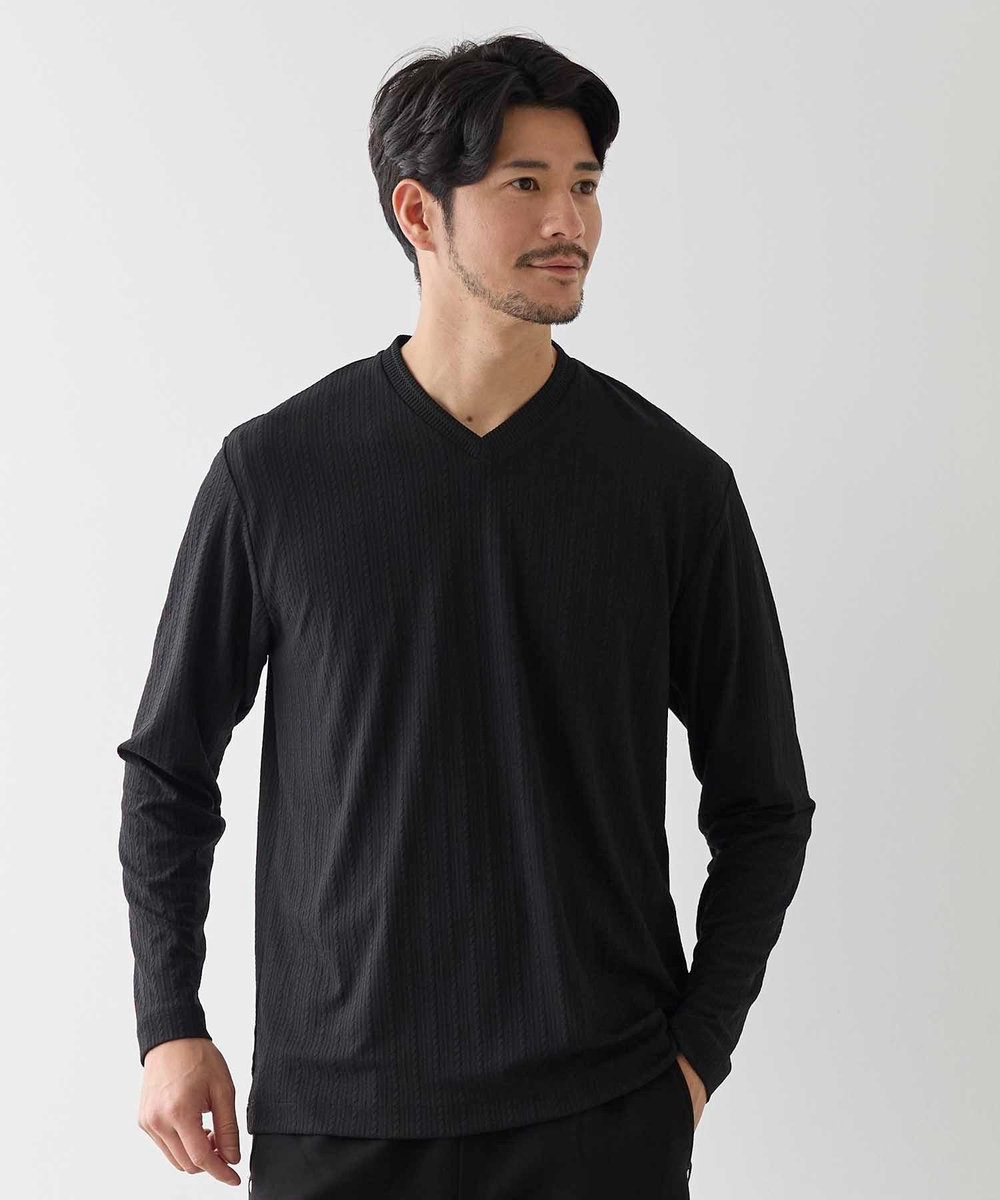 UNION STATION リンクスジャガード　リブニットソーTシャツ ブラック