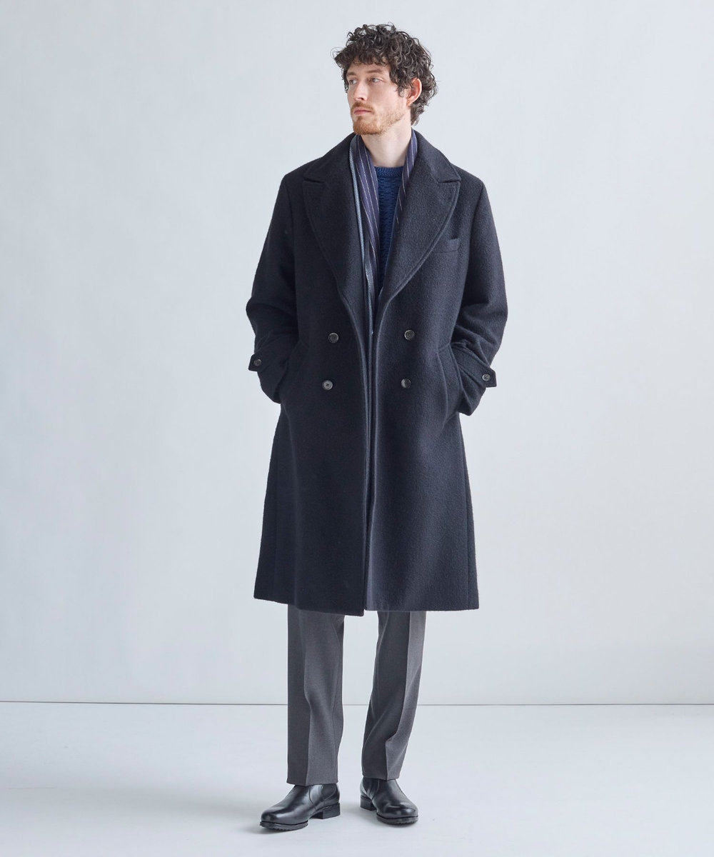 MEN'S BIGI ウールアンゴラビーバーポロコート ブラック