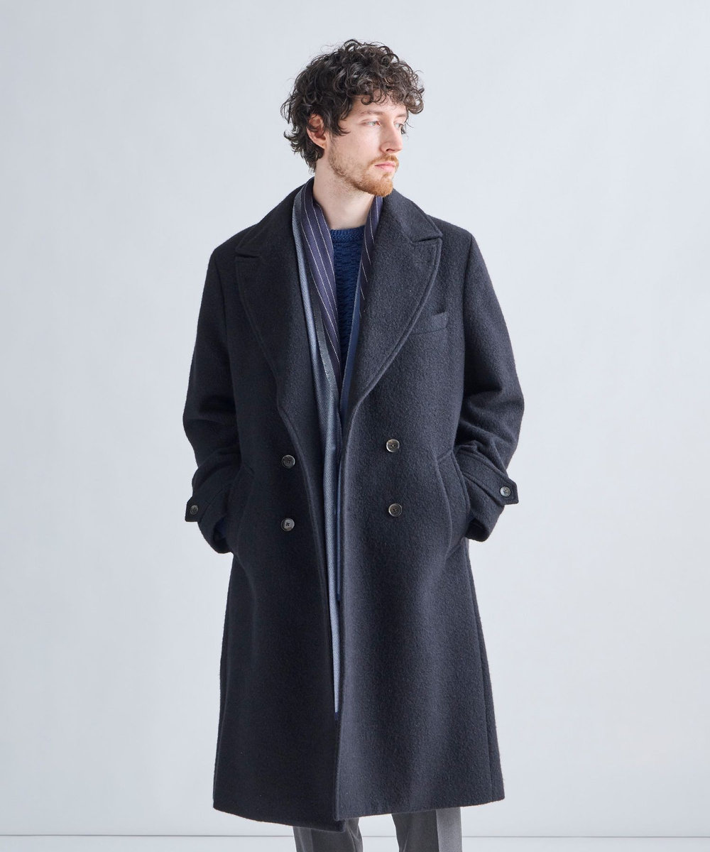 MEN'S BIGI ウールアンゴラビーバーポロコート ブラック