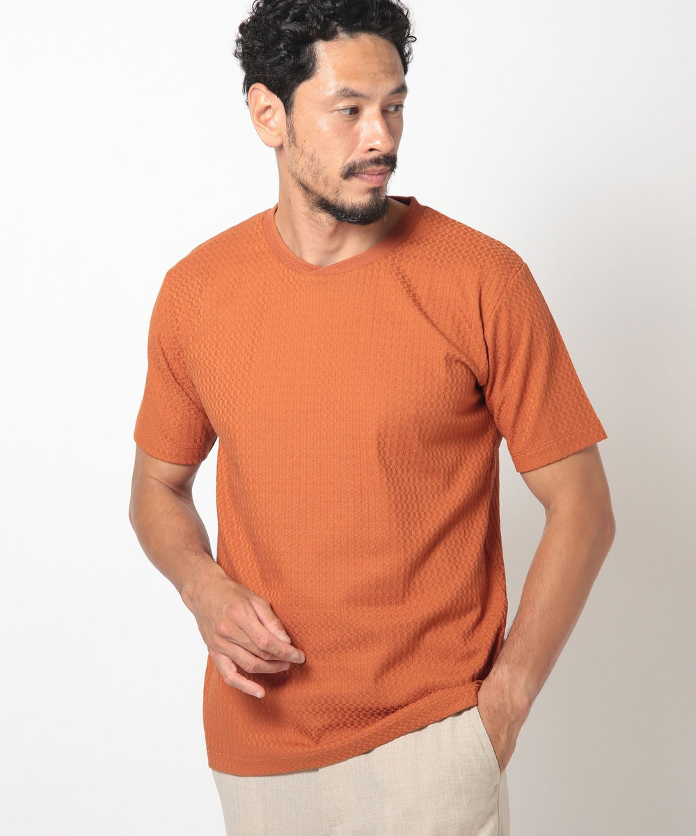 MEN'S BIGI リンクスジャカード半袖カットソー オレンジ