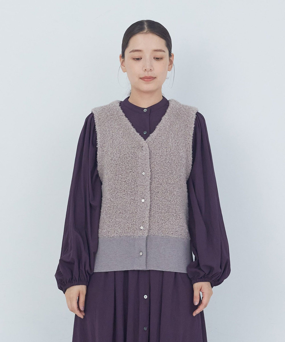 ADIEU TRISTESSE ブークレー×ウールセミ梳毛コンビベスト モカ